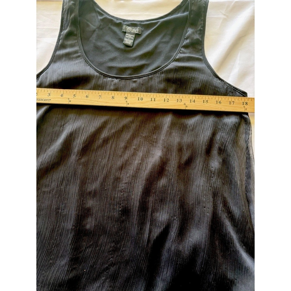 Vtg Cupio Top Tank LG Black Shark Bite Hem Chiffon Lace Panel Black Insert *READ - Picture 15 of 16